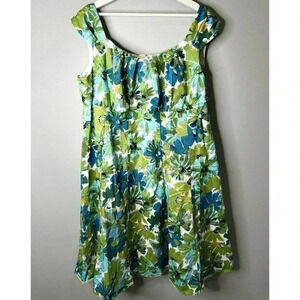 London Times Dress Women's Floral Print Blue & Green Fit and Flare Size 18 Dress